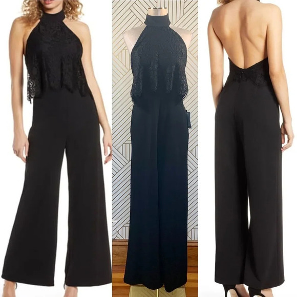 Lulus Lace Popover Wide Leg Jumpsuit in Black‎ - Picture 1 of 12